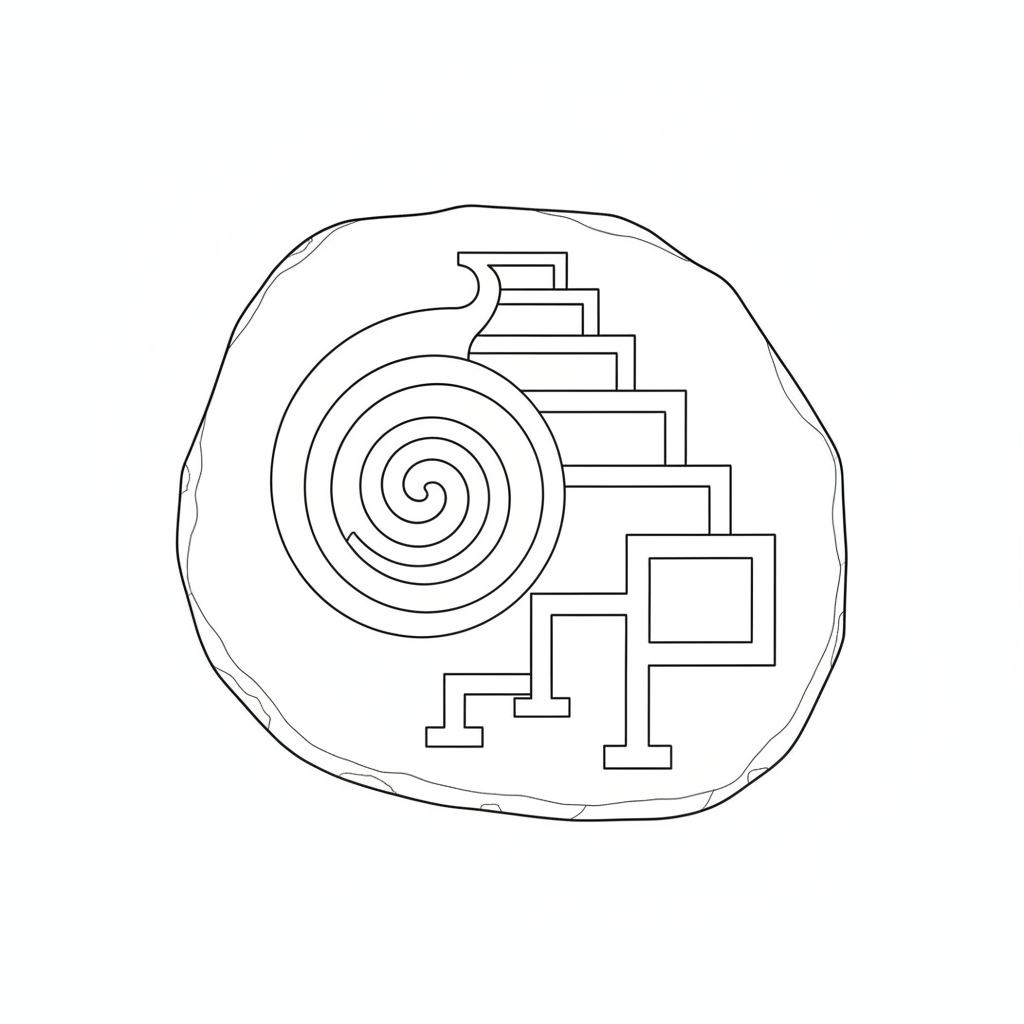 Petroglyph: a spiral unfurling into a built structure